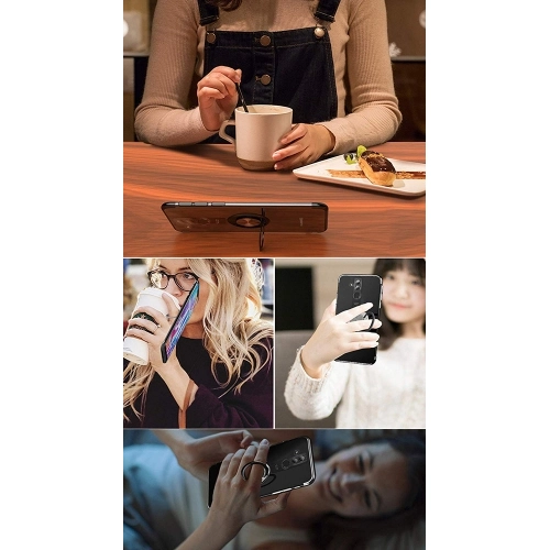 Huawei Mate 20 Lite Kılıf Renkli Köşeli Yüzüklü Standlı Lazer Şeffaf Esnek Silikon - Mavi