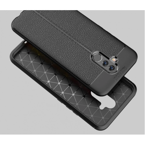 Huawei Mate 20 Lite Kılıf Deri Görünümlü Lüks Parmak İzi Bırakmaz Niss Silikon Kapak - Lacivert