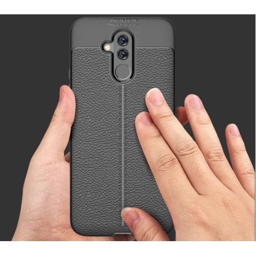 Huawei Mate 20 Lite Kılıf Deri Görünümlü Lüks Parmak İzi Bırakmaz Niss Silikon Kapak - Lacivert