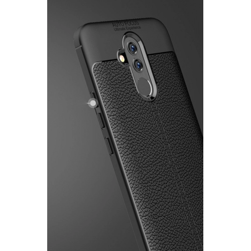 Huawei Mate 20 Lite Kılıf Deri Görünümlü Lüks Parmak İzi Bırakmaz Niss Silikon Kapak - Siyah