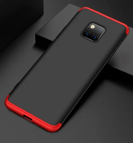 Huawei Mate 20 Pro Kılıf 3 Parçalı 360 Tam Korumalı Rubber AYS Kapak  - Kırmızı - Siyah