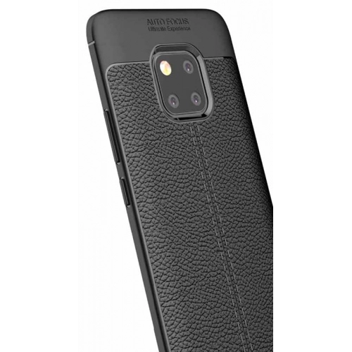 Huawei Mate 20 Pro Kılıf Deri Görünümlü Lüks Parmak İzi Bırakmaz Niss Silikon Kapak - Lacivert