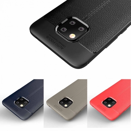 Huawei Mate 20 Pro Kılıf Deri Görünümlü Lüks Parmak İzi Bırakmaz Niss Silikon Kapak - Lacivert