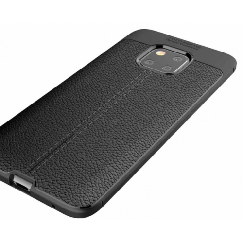 Huawei Mate 20 Pro Kılıf Deri Görünümlü Lüks Parmak İzi Bırakmaz Niss Silikon Kapak - Lacivert