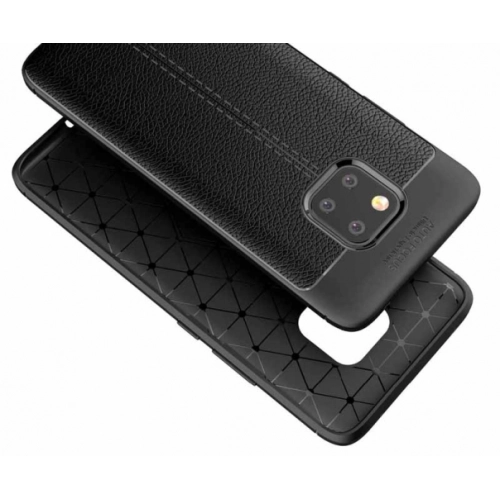 Huawei Mate 20 Pro Kılıf Deri Görünümlü Lüks Parmak İzi Bırakmaz Niss Silikon Kapak - Lacivert