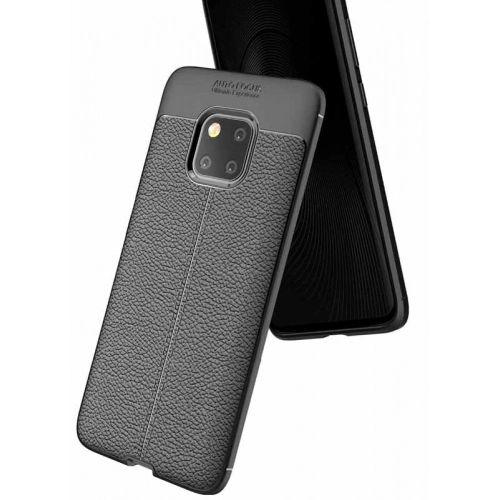 Huawei Mate 20 Pro Kılıf Deri Görünümlü Lüks Parmak İzi Bırakmaz Niss Silikon Kapak - Lacivert