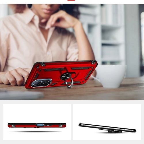 Huawei Nova 9 SE Kılıf Silikon Zırhlı Standlı Yüzüklü Mıknatıslı Tank Kapak - Rose Gold