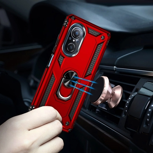 Huawei Nova 9 SE Kılıf Silikon Zırhlı Standlı Yüzüklü Mıknatıslı Tank Kapak - Rose Gold