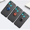 Huawei P Smart 2019 Kılıf Renkli Silikon Yüzüklü Standlı Auto Focus Ravel Kapak - Kırmızı - Siyah