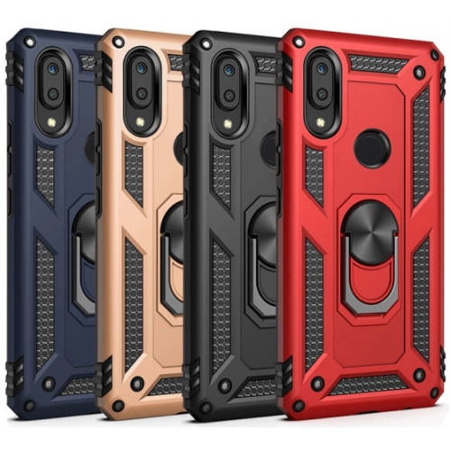 Huawei P Smart 2019 Kılıf Silikon Zırhlı Standlı Yüzüklü Mıknatıslı Tank Kapak - Siyah