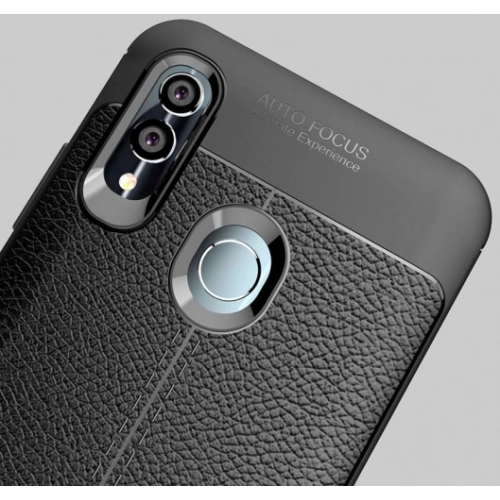 Huawei P Smart 2019 Kılıf Deri Görünümlü Lüks Parmak İzi Bırakmaz Niss Silikon Kapak - Kırmızı - Siyah