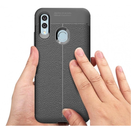 Huawei P Smart 2019 Kılıf Deri Görünümlü Lüks Parmak İzi Bırakmaz Niss Silikon Kapak - Kırmızı - Siyah