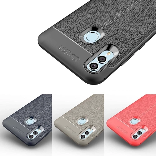 Huawei P Smart 2019 Kılıf Deri Görünümlü Lüks Parmak İzi Bırakmaz Niss Silikon Kapak - Kırmızı - Siyah