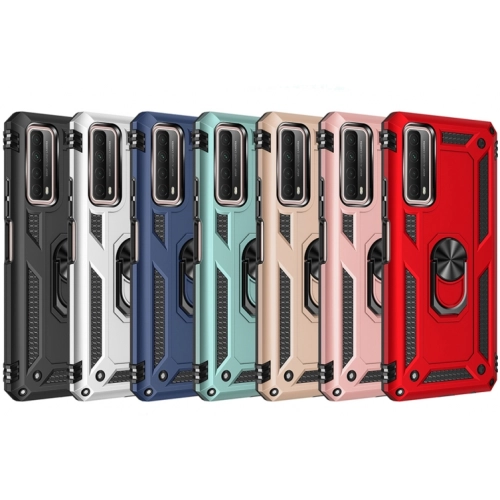 Huawei P Smart 2021 Kılıf Silikon Zırhlı Standlı Yüzüklü Mıknatıslı Tank Kapak - Gold