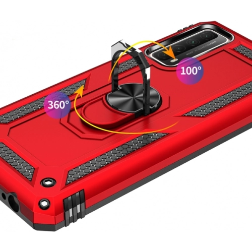 Huawei P Smart 2021 Kılıf Silikon Zırhlı Standlı Yüzüklü Mıknatıslı Tank Kapak - Gold