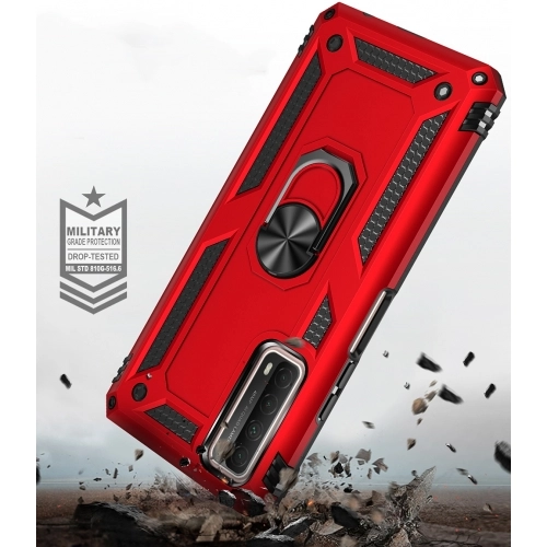 Huawei P Smart 2021 Kılıf Silikon Zırhlı Standlı Yüzüklü Mıknatıslı Tank Kapak - Rose Gold