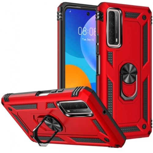 Huawei P Smart 2021 Kılıf Silikon Zırhlı Standlı Yüzüklü Mıknatıslı Tank Kapak - Gold