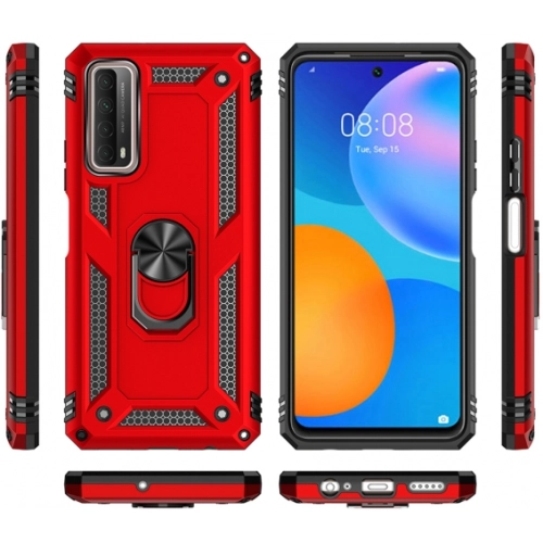 Huawei P Smart 2021 Kılıf Silikon Zırhlı Standlı Yüzüklü Mıknatıslı Tank Kapak - Gold