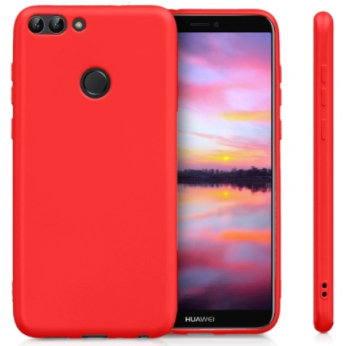 Huawei P Smart Kılıf İnce Soft Mat Renkli Esnek Silikon Kapak - Kırmızı