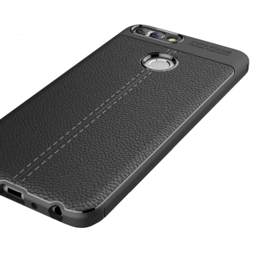 Huawei P Smart Kılıf Deri Görünümlü Lüks Parmak İzi Bırakmaz Niss Silikon Kapak - Siyah