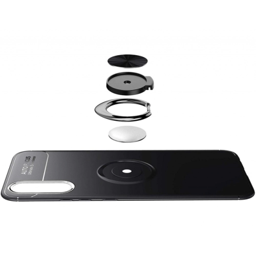 Huawei P Smart Pro 2019 Kılıf Renkli Silikon Yüzüklü Standlı Auto Focus Ravel Kapak - Siyah