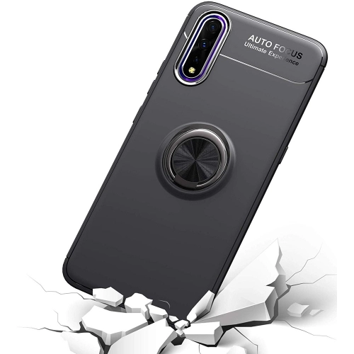 Huawei P Smart Pro 2019 Kılıf Renkli Silikon Yüzüklü Standlı Auto Focus Ravel Kapak - Kırmızı - Siyah