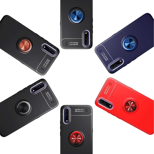 Huawei P Smart Pro 2019 Kılıf Renkli Silikon Yüzüklü Standlı Auto Focus Ravel Kapak - Siyah