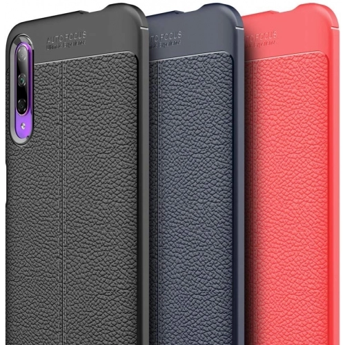 Huawei P Smart Pro 2019 Kılıf Deri Görünümlü Lüks Parmak İzi Bırakmaz Niss Silikon Kapak - Lacivert