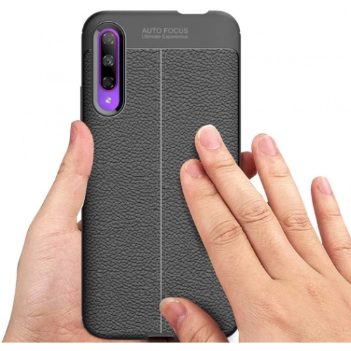 Huawei P Smart Pro 2019 Kılıf Deri Görünümlü Lüks Parmak İzi Bırakmaz Niss Silikon Kapak - Lacivert