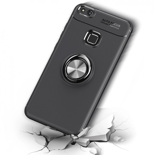 Huawei P10 Lite Kılıf Renkli Silikon Yüzüklü Standlı Auto Focus Ravel Kapak - Mavi