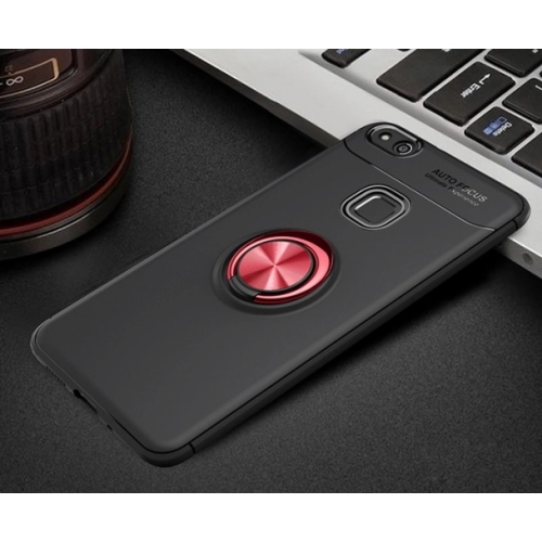 Huawei P10 Lite Kılıf Renkli Silikon Yüzüklü Standlı Auto Focus Ravel Kapak - Siyah