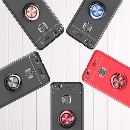 Huawei P10 Lite Kılıf Renkli Silikon Yüzüklü Standlı Auto Focus Ravel Kapak - Mavi