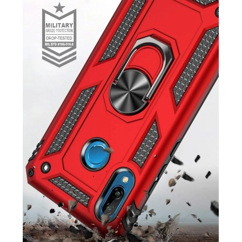 Huawei P20 Lite Kılıf Silikon Zırhlı Standlı Yüzüklü Mıknatıslı Tank Kapak - Rose Gold