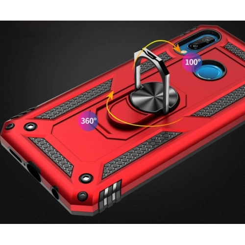 Huawei P20 Lite Kılıf Silikon Zırhlı Standlı Yüzüklü Mıknatıslı Tank Kapak - Gri