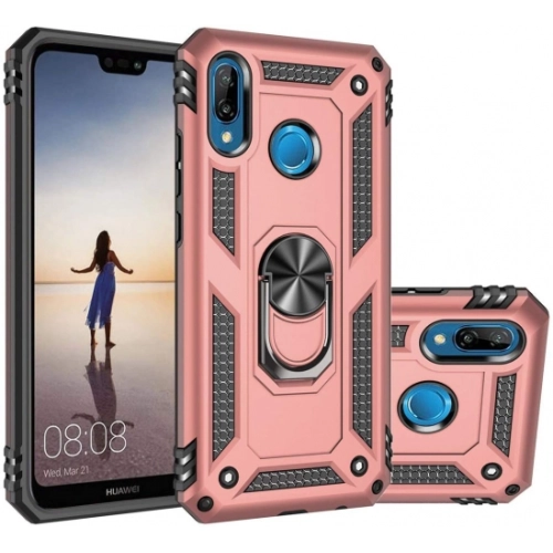 Huawei P20 Lite Kılıf Silikon Zırhlı Standlı Yüzüklü Mıknatıslı Tank Kapak - Siyah