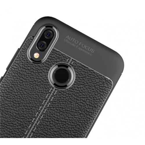 Huawei P20 Lite Kılıf Deri Görünümlü Lüks Parmak İzi Bırakmaz Niss Silikon Kapak - Siyah