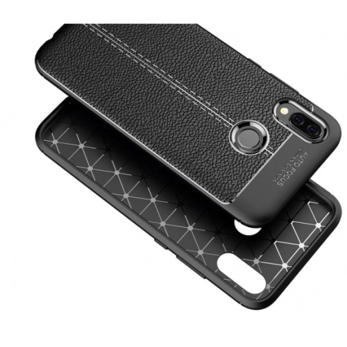 Huawei P20 Lite Kılıf Deri Görünümlü Lüks Parmak İzi Bırakmaz Niss Silikon Kapak - Siyah