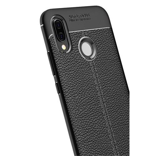 Huawei P20 Lite Kılıf Deri Görünümlü Lüks Parmak İzi Bırakmaz Niss Silikon Kapak - Siyah