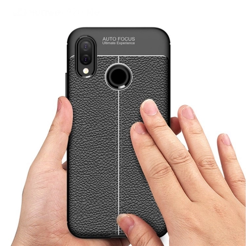 Huawei P20 Lite Kılıf Deri Görünümlü Lüks Parmak İzi Bırakmaz Niss Silikon Kapak - Siyah