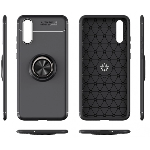 Huawei P20 Pro Kılıf Renkli Silikon Yüzüklü Standlı Auto Focus Ravel Kapak - Mavi