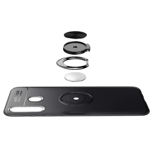 Huawei P30 Lite Kılıf Renkli Silikon Yüzüklü Standlı Auto Focus Ravel Kapak - Siyah