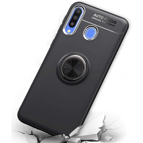 Huawei P30 Lite Kılıf Renkli Silikon Yüzüklü Standlı Auto Focus Ravel Kapak - Siyah