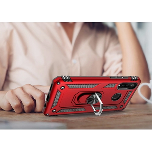 Huawei P30 Lite Kılıf Silikon Zırhlı Standlı Yüzüklü Mıknatıslı Tank Kapak - Lacivert