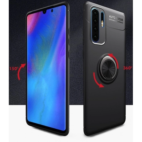 Huawei P30 Pro Kılıf Renkli Silikon Yüzüklü Standlı Auto Focus Ravel Kapak - Siyah