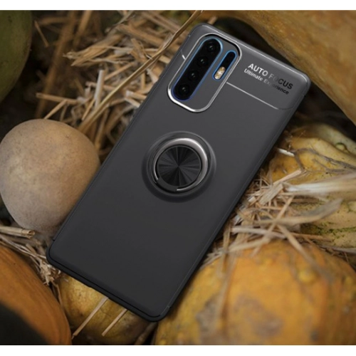 Huawei P30 Pro Kılıf Renkli Silikon Yüzüklü Standlı Auto Focus Ravel Kapak - Kırmızı - Siyah