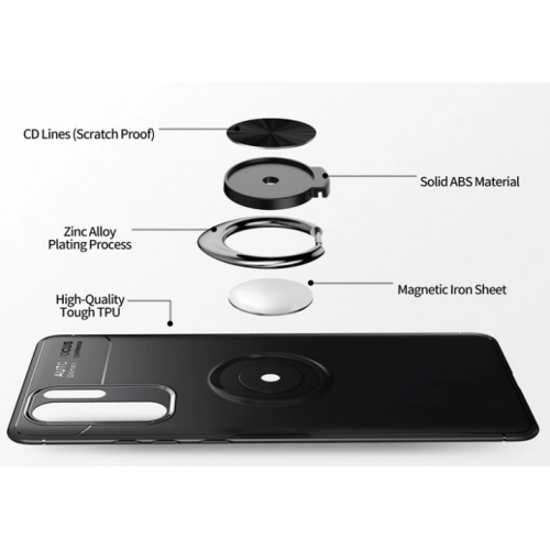 Huawei P30 Pro Kılıf Renkli Silikon Yüzüklü Standlı Auto Focus Ravel Kapak - Siyah