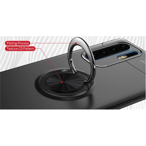 Huawei P30 Kılıf Renkli Silikon Yüzüklü Standlı Auto Focus Ravel Kapak - Mavi - Siyah