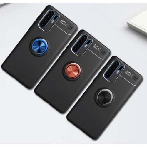 Huawei P30 Pro Kılıf Renkli Silikon Yüzüklü Standlı Auto Focus Ravel Kapak - Kırmızı - Siyah