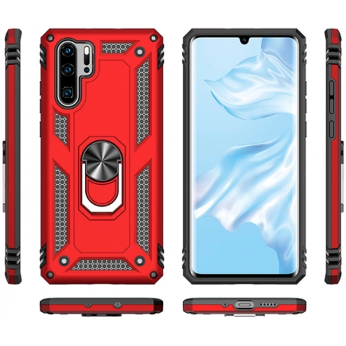 Huawei P30 Pro Kılıf Silikon Zırhlı Standlı Yüzüklü Mıknatıslı Tank Kapak - Gri