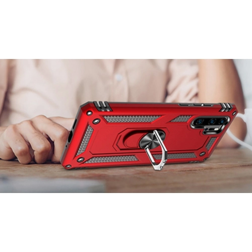 Huawei P30 Pro Kılıf Silikon Zırhlı Standlı Yüzüklü Mıknatıslı Tank Kapak - Kırmızı